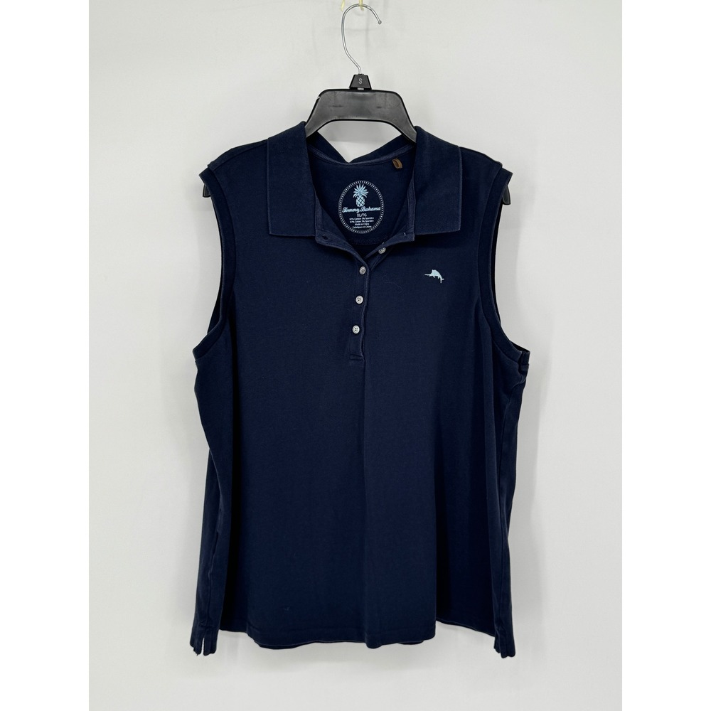 Tommy Bahama Sleeveless Polo Shirt Womens XL Navy Blue Excellent Stretch Marlin